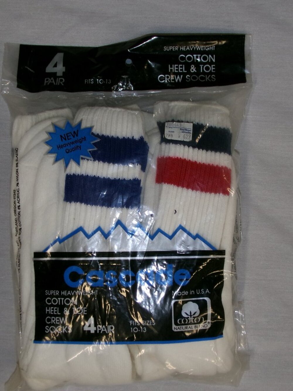 NOS Vtg Casacde 80s Striped Crew Tube Socks 4 Pack Socks USA Made Men's 10-13